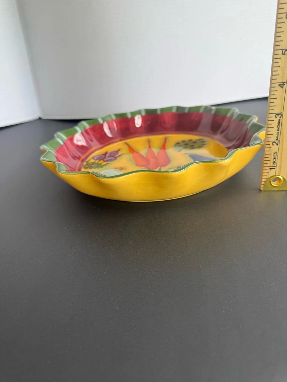 Yellow and Red Floral Ceramic Serving Bowl